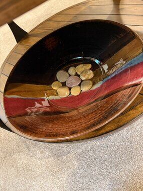 Rasmussen Vintage Pottery XXL Handmade Ceramic Earth Tones Centerpiece Bowl 19x4